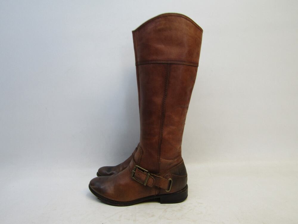 Arturo Chiang Womens Size 6 M Brown Leather Zip Buckle Knee High Fashion Boots